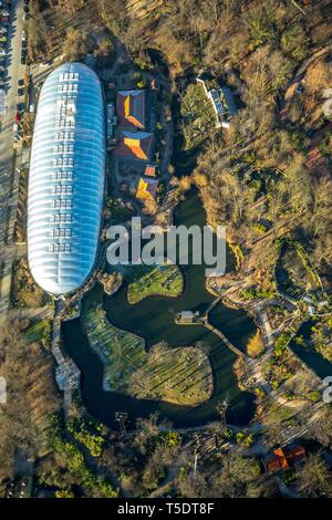 Aerial view, glass dome with water landscape, Zoo, ZOOM Erlebniswelt, Gelsenkirchen, Ruhr area, North Rhine-Westphalia, Germany Stock Photo