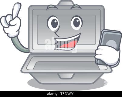 With phone open styrofoam in the cartoon shape Stock Vector