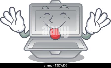 Tongue out cartoon open styrofoam above the table Stock Vector