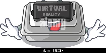 Virtual reality plastic box in the cartoon table Stock Vector