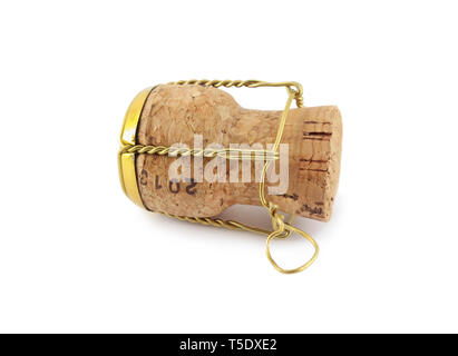 Macro photo of an isolated champagne or sparking wine cork. Concept object for a celebration event. Stock Photo