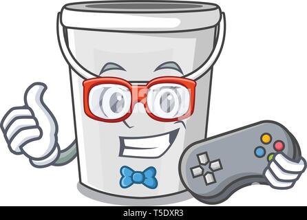 Gamer cartoon plastic tube bucket bedside table Stock Vector