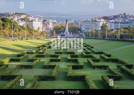 Aerial view from the top of Eduardo VII Park in Lisbon city, Portugal Stock Photo