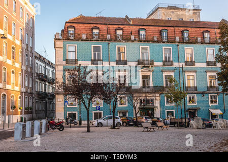 Building with Azulejo tiles facade on Largo Graca in Graca neighbourhoods of Lisbon, Portugal Stock Photo