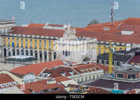 Aerial view from Castelo de Sao Jorge viewing point in Lisbon city, Portugal with Rua Augusta Arch Stock Photo