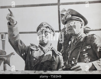 Field marshal Rommel, commander-in-chief of Axis forces in Africa. Together with General von Bismarck he inspected the positions of his troops. Stock Photo