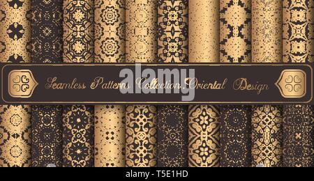 Vintage backgrounds luxury seamless patterns golden design elements Stock Vector