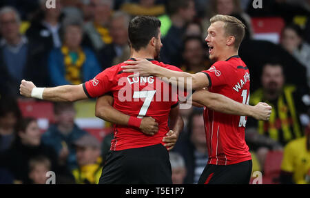 Southampton's Shane Long celebrates scoring his side's first goal of the game during the Premier League match at Vicarage Road, Watford. Stock Photo