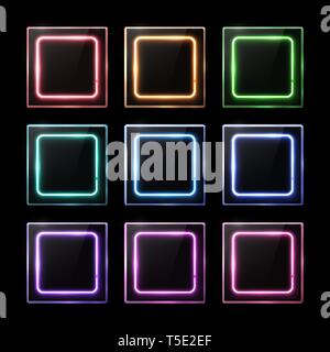 Glossy plastic texture banners set. Square frames. Stock Vector