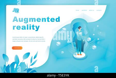 Isometric augmented virtual reality concept illustration. Website Template. Man Stock Vector