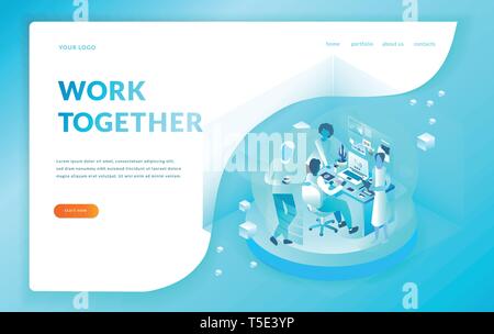 Office workers work together. isometric illustration. vector eps10 Stock Vector