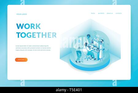 Office workers work together. isometric illustration. vector eps10 Stock Vector