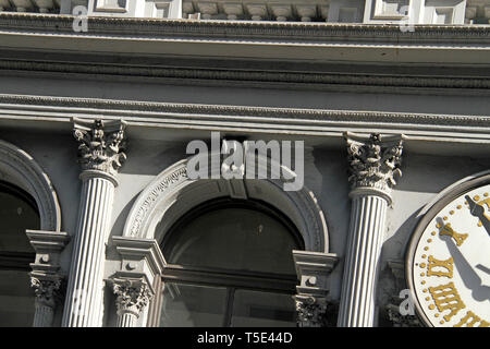 Architectural details on old building along Broadway in Manhattan, NYC, USA Stock Photo