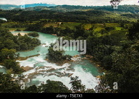 Blue water Falls Chiapas Mexico, The Agua Azul mexican cascades Stock Photo