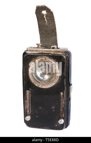 Old rusty chest mining flashlight isolated on white Stock Photo