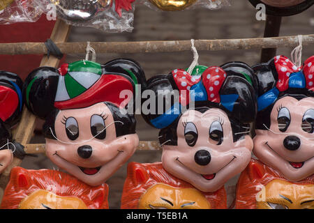 Plastic masks of Mickey and Minnie Mouse kept for sell, pune, Maharashtra, India, Asia Stock Photo