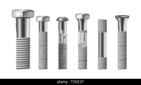 Realistic Types Of Steel Brass Bolt Set Vector Stock Vector