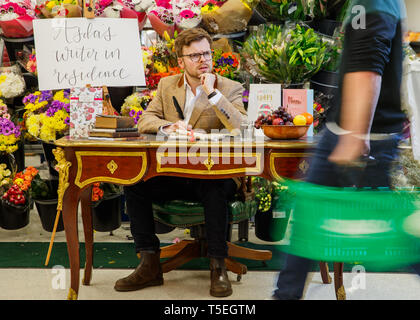 Brits experiencing 'card writer's block' this Mother's Day can visit Asda as the supermarket appointed a Writer in Residence. Daniel Piper, a poet and writer, will help customers pen messages from the heart. The move comes after research found that 47% of Brits didn’t know what to write on their Mother's Day card.  Featuring: Daniel Piper Where: London, United Kingdom When: 14 Mar 2019 Credit: PinPep/WENN.com Stock Photo