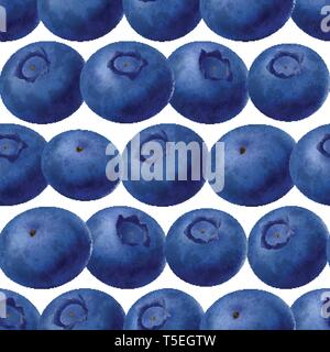 Seamless blueberries Pattern. 3d realistic vector berries Stock Vector