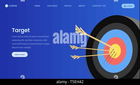 Marketing service landing page vector template. Target advertising, lead generation, ads settings website mockup. Web page with dartboard, arrows flat illustrations, text space, site menu, navigation Stock Vector