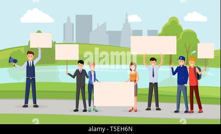 Protesting Environment Cartoon Environmental activism meeting flat illustration. Nature saving ...