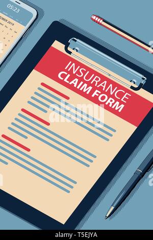 Insurance Claim Form - Vector Halftone Isometric Illustration. Stock Vector