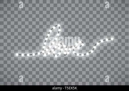 Track in the form of a strip of shiny LED strip in the shape of a heart on a transparent background. Valentines day. Heart with inscription I Love You Stock Vector