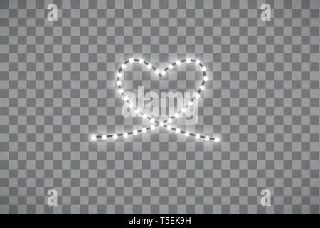 Track in the form of a strip of shiny LED strip in the shape of a heart on a transparent background. Valentines day. Heart with inscription I Love You Stock Vector