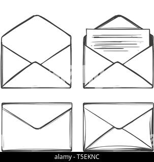 letter, envelope, set icon collection cartoon hand drawn vector illustration sketch Stock Vector