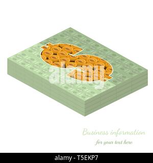 stack of money bank notes with dollar symbol from coin in the middle Stock Vector
