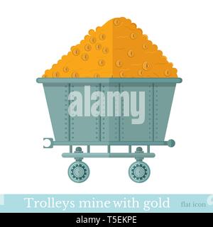 trolley mine with gold coin on white Stock Vector