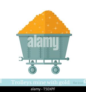 trolley mine with gold nugget on white Stock Vector