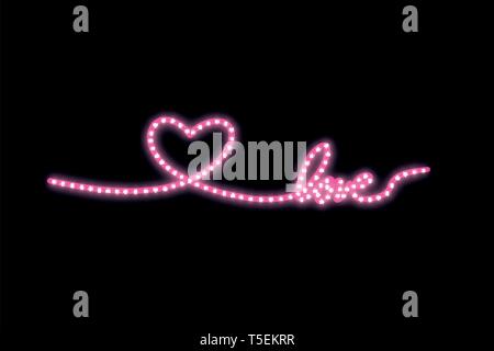 Track in the form of a strip of shiny LED strip in the shape of a heart on a transparent background. Valentines day. Heart with inscription I Love You Stock Vector