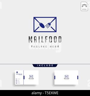 food message talk chat line outline simple flat logo design vector illustration with business card Stock Vector