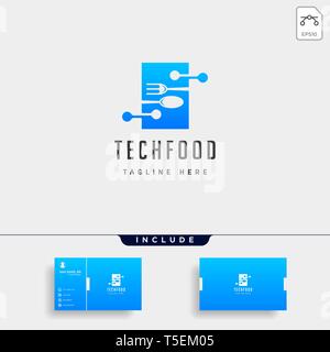food technology modern simple flat logo template design vector, logo with business card download Stock Vector
