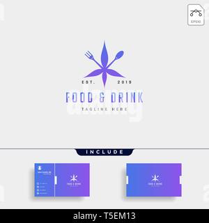healthy food nature simple flat logo design vector illustration, logo with business card Stock Vector