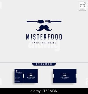 mister food flat simple logo design vector illustration, logo with business card Stock Vector