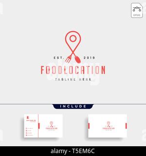 food pin navigation simple flat luxury logo design vector icon element, logo with business card Stock Vector