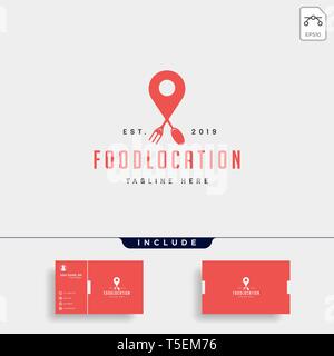 food pin navigation simple flat luxury logo design vector icon element, logo with business card Stock Vector