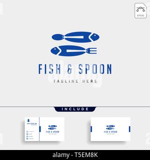 fish food spoon fork logo design vector icon element isolated, logo with business card Stock Vector