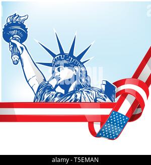 USA flag with statue of liberty.clip art illustration Stock Vector