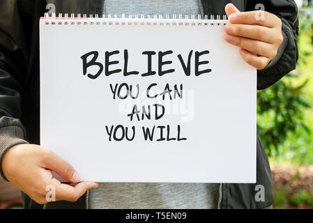 Inspirational quotes - Believe you can and you will. Stock Photo