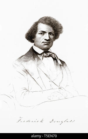 An engraved frontispiece of Frederick Douglass (1818-1895), from the 1845 edition of Narrative of the Life of Frederick Douglass, An American Slave Stock Photo