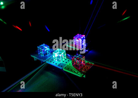 Laser beams in the laboratory of optical physics Stock Photo