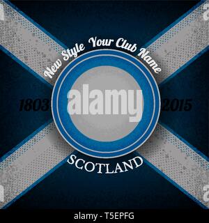 blue circle frame for your lable on Scottish flag grunge background.print street Stock Vector