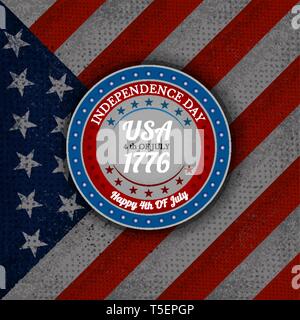 Happy Independence day on round bnner in center of USA flag vector background Stock Vector