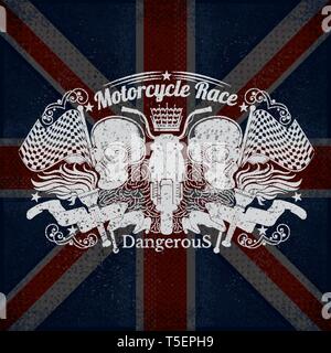 Motorcycle Graphics Illustration on USA Flag Background Design Stock Vector