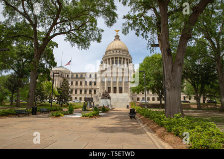 Downtown Jackson Mississippi with the state capitol building Stock
