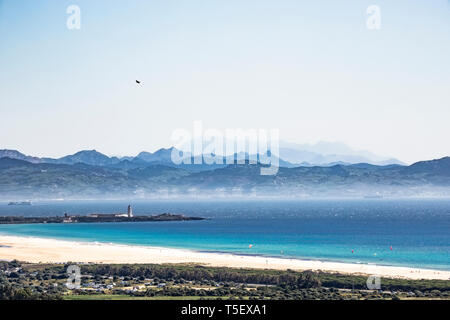 Spain, Andalusia, Tarifa, view across the Strait of Gibraltar to Morocco Stock Photo
