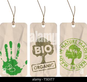 Set of three grunge tags for organic / bio / eco Stock Vector
